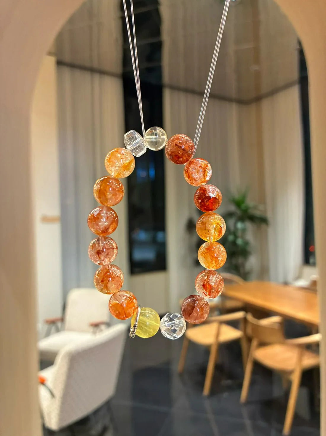 Yellow Fluorite & Red Flower Quartz Crystal Bracelet, Wealth Clarity - Amber Caravan