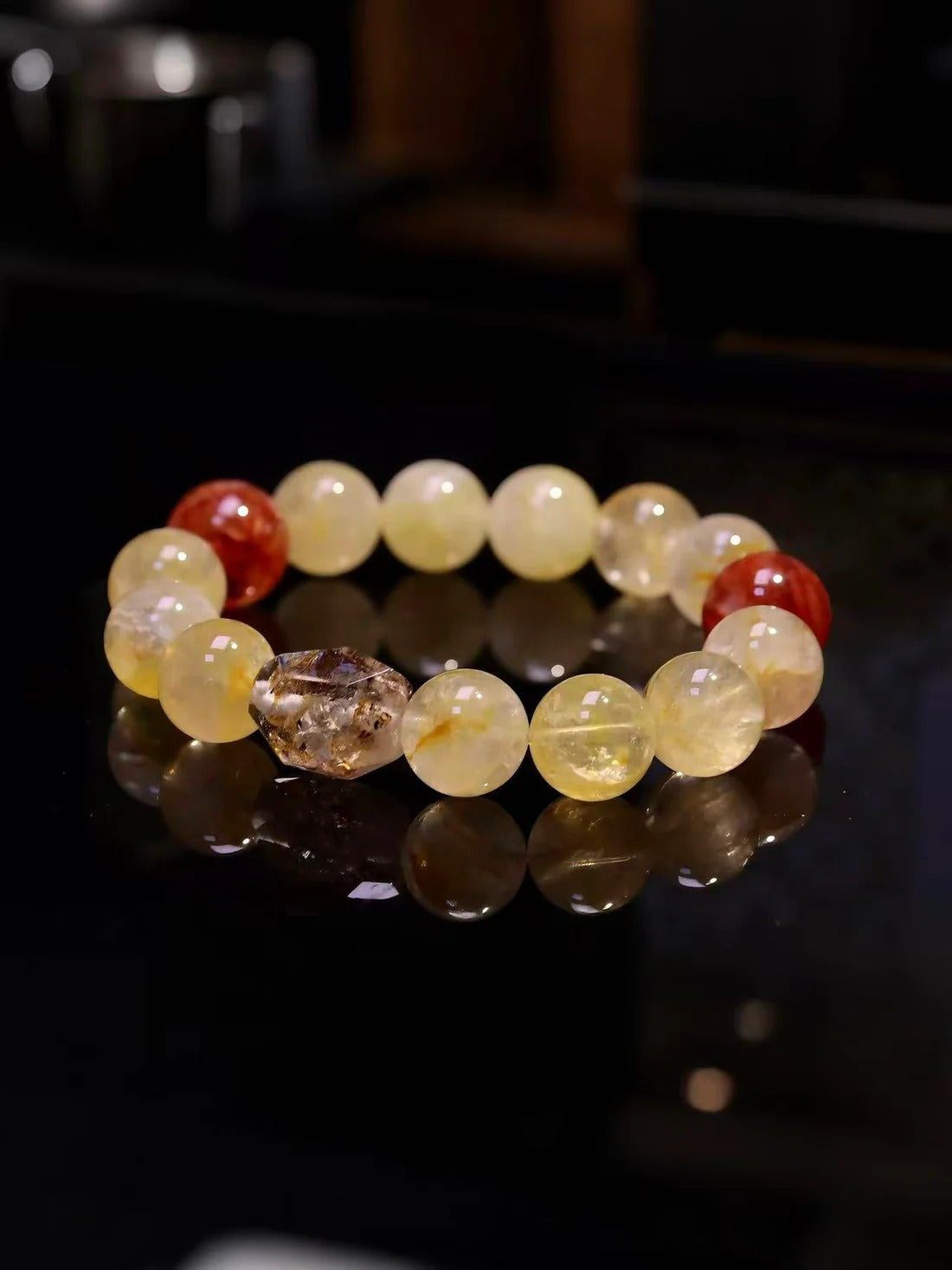 Red Amber & Obsidian Energy Crystal Bracelet · Golden Dynasty