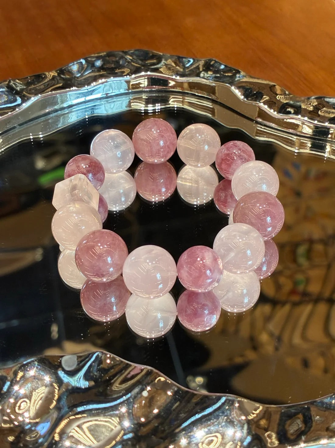Rose Quartz &amp; Aquamarine Healing Crystal Bracelet · Sakura Veil